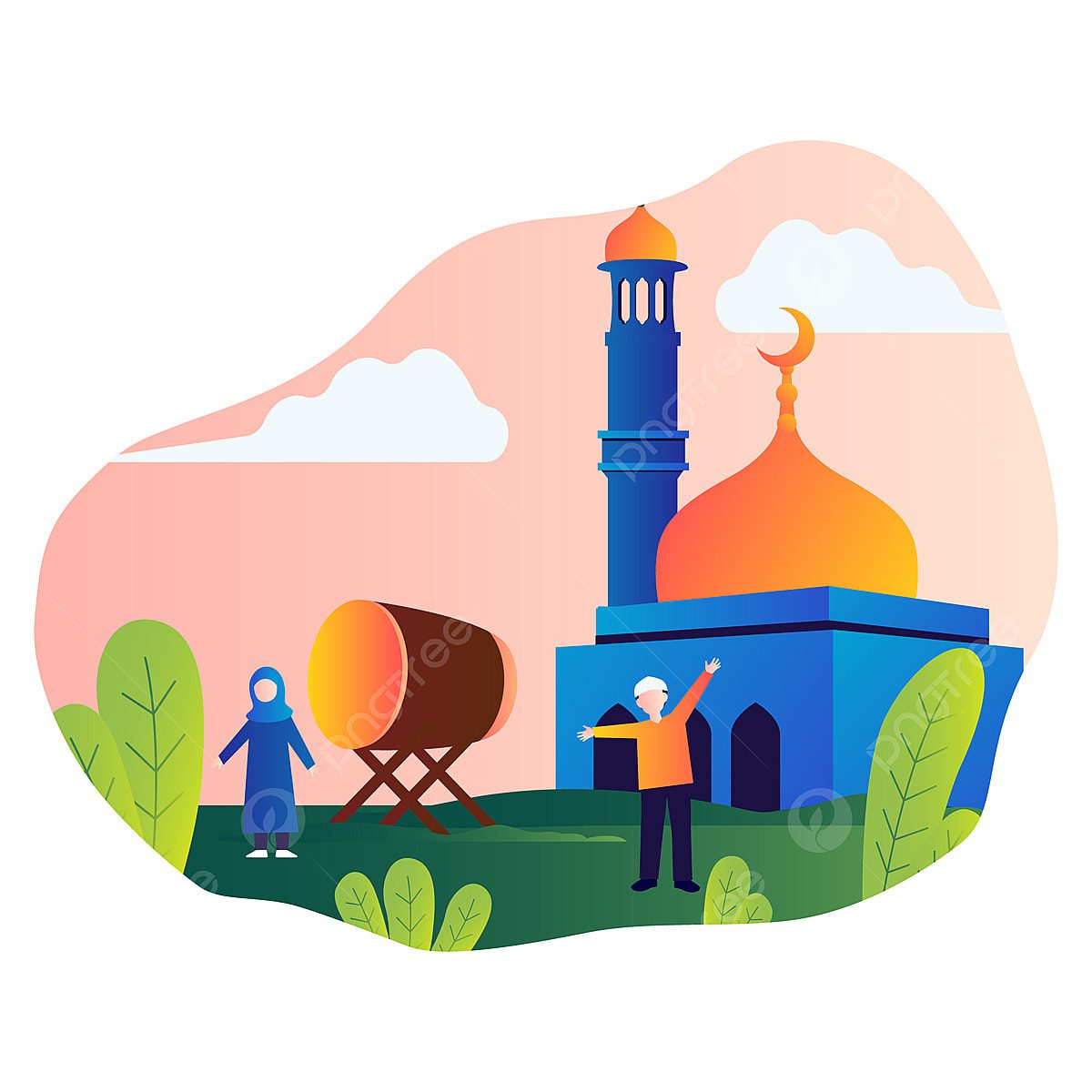 pngtree happy eid al fitr illustration with mosque png image 5370896 2